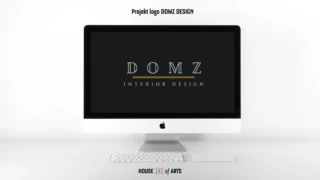 Minimalistyczne logo stworzone dla DOMZ DESIGN – pracowni projektowania wnętrz. Czysta typografia, geometria i ponadczasowa elegancja. Logo DOMZ DESIGN wyświetlone na ekranie komputera – minimalistyczna typografia i geometryczny układ inspirowany architekturą